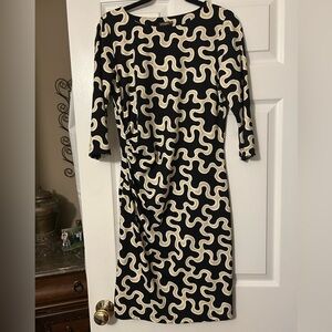J. McLaughlin Black and Beige Geometric Dress